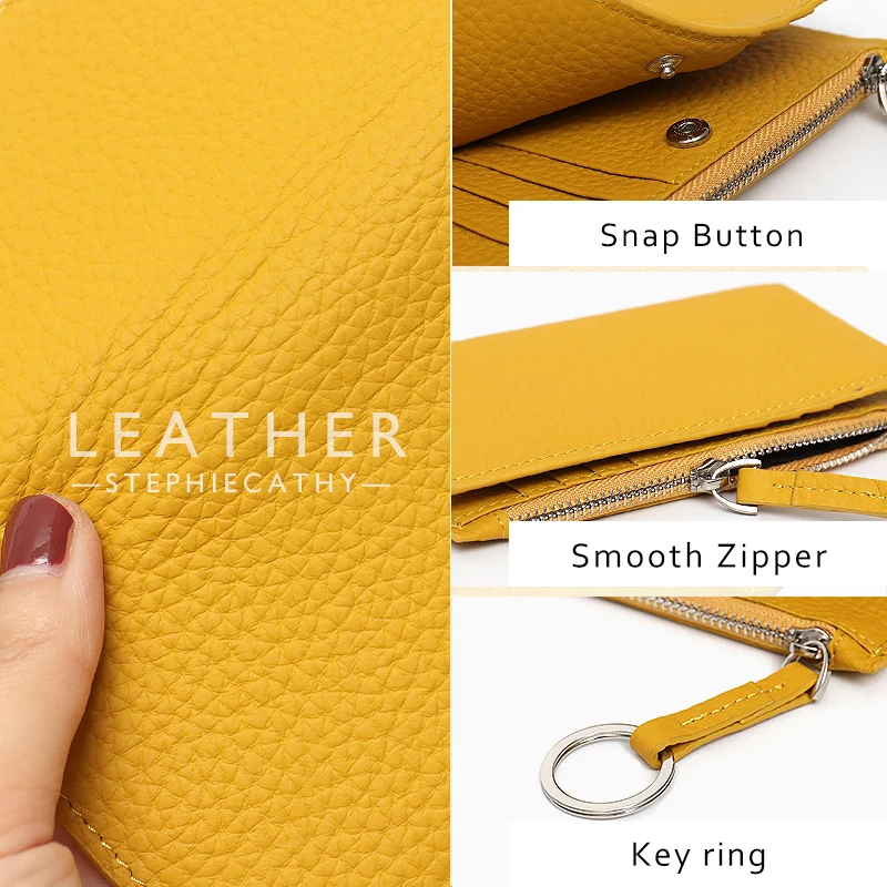 SC Brand Fashion Genuine Leather Small Wallet For Women Design Key Ring Zip Coin Pocket Female Cowhide Bifold Card Holder Purse