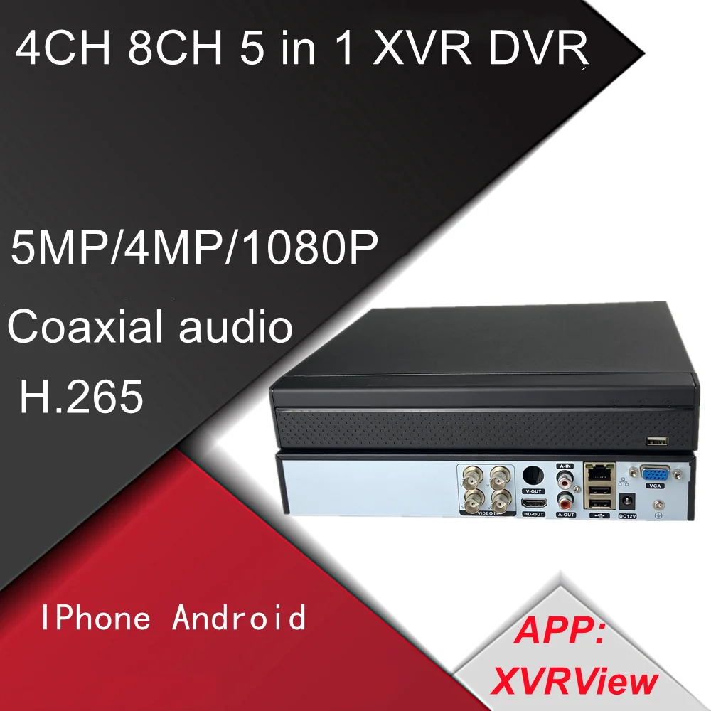 

4-канальный коаксиальный аудио XVR DVR 5MP-N видеорегистратор NVR H.265 Гибридный TVI CVI CVBS AHD 4MP 1080P камера и 5-мегапиксельная IP-камера