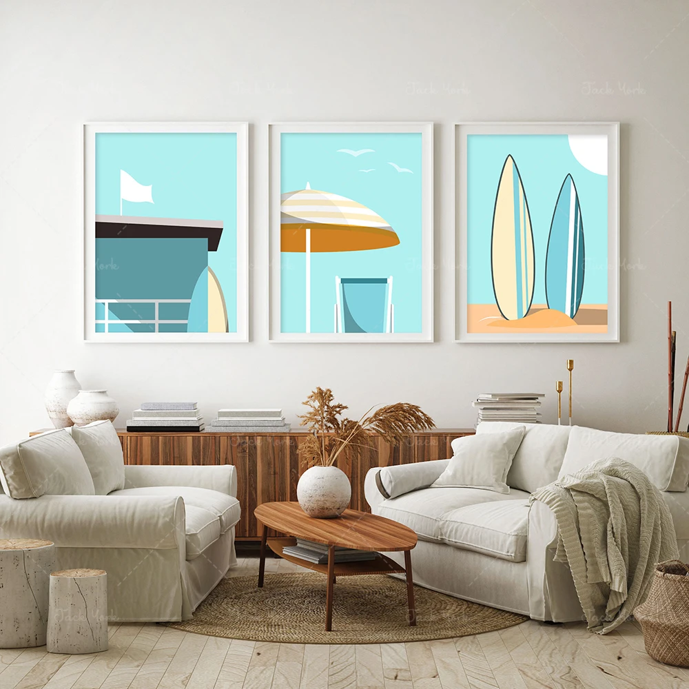 Surf Vacation Print, Surfer Décor, Summer Art Set, Hawaii Surf board, Beach Wall Art, Vintage Surfer Beach Poster