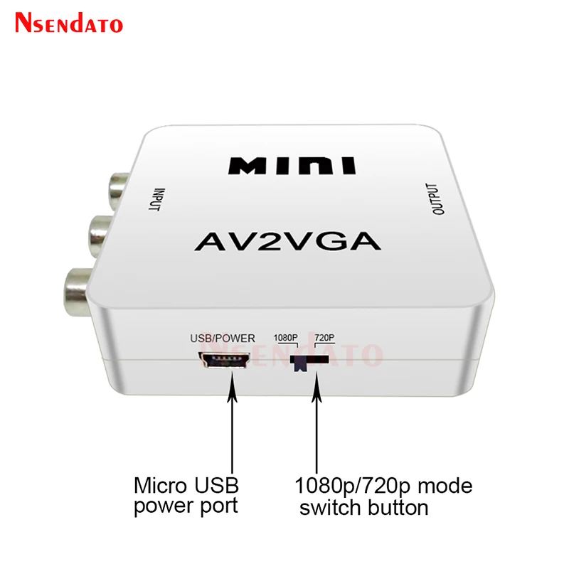 1080P Mini VideoแปลงRCA AV To VGA Video Converter Conversor 3.5มม.AV2VGA/CVBS + เสียงPC HDTV Converter