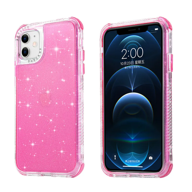 Hybrid Clear Glitter Armor Case for iPhone 16 15 Pro Max 14 13 12 11 XS XR X 8 7 6 Plus AirBag Corner Shockproof Cover