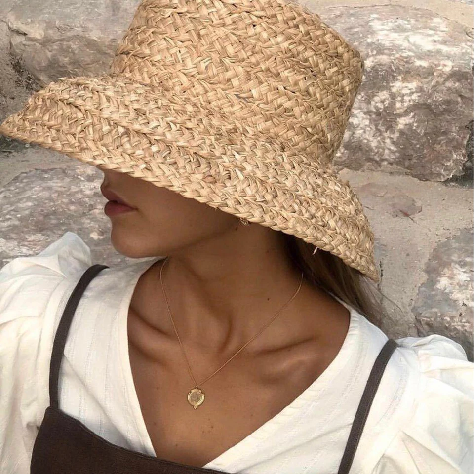 Hand-made Raffia Straw Hat For Women Retro Flat Big Brim Straw Hat Ladies Outdoor Sun Protection Beach Summer Hats With Ribbon