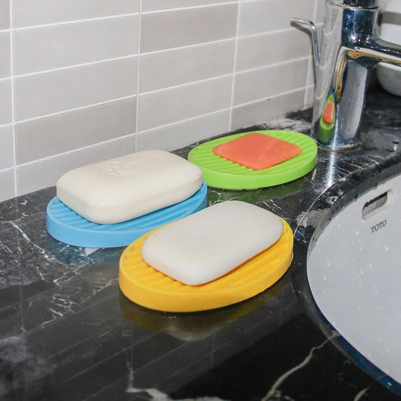 Colorful Silicone Flexible Soap Dish Plate Tray Drain Ovaled Portable Soap Dishes Kitchen Bathroom Tools Storage Holder Soapbox