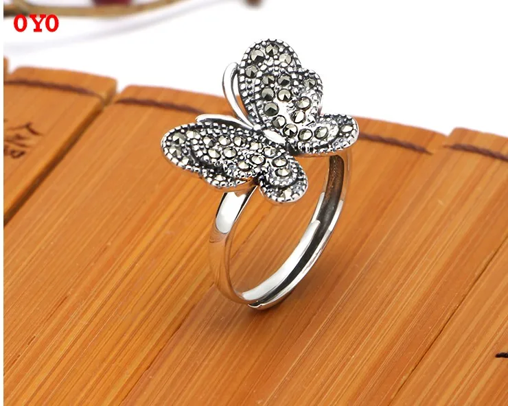 

S925 silver jewelry fashion retro Marcasite butterfly ring exaggerated female gift