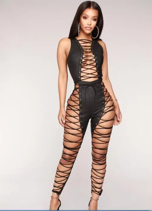 

European and American sexy slim bandage chicken eye zipper jumpsuit nightclub clothing