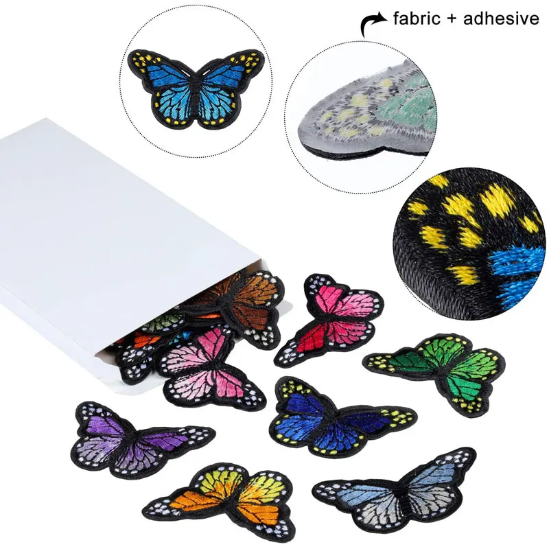 Butterfly Embroidered Patches for Clothing Thermoadhesive Badges Patch Thermal Sticker for Fabric Clothes Shoes Appliques Stripe