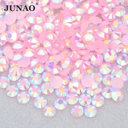 JUNAO 3mm 4mm 5mm 6mm Jelly Pink AB Flatback Rhinestones Resin Crystal Strass Appliques Round Nail Art Stones For DIY Crafts