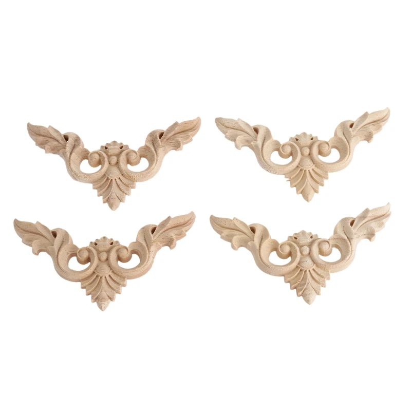 4pcs 8*8cm Wood Carved Corner Onlay Furniture Home Decorations Unpainted Applique