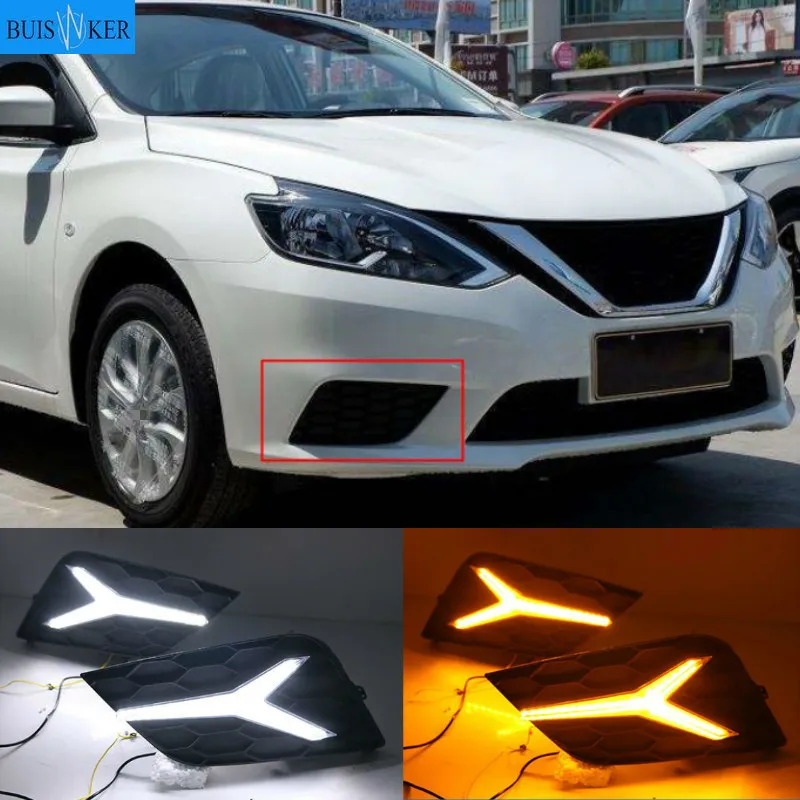 

2pcs For Nissan Navara Sentra 2016 2017 2018 Sylphy DRL Daytime Running Lights Daylight Fog Light Cover With Turn Yellow Signal