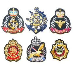 New Gold Embroidered Ship Anchor Military Patches Wholesale Iron On For DIY Clothes Backpack Jeans Bag Stickers Sewing Appliques