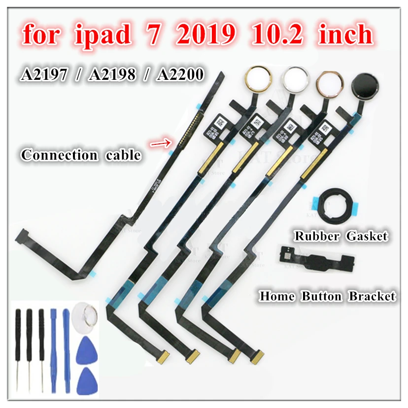 1Pcs Home Button Menu Key Flex Cable Bracket Rubber Gasket Assembly Replacement for iPad 7 2019 10.2 Inch 7th Home Button Flex