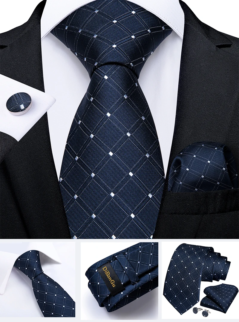Klassische marineblaue Herrenkrawatte, gestreift, Paisley-Blumenmuster, Krawatten-Set mit Einstecktuch und Manschettenknöpfen, Business-Krawatten-Set, Geschenk für Männer – Detail 23