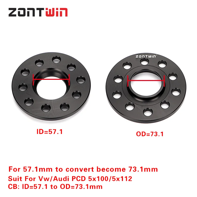 2Pieces 3/5/6/7/8/10/12/15/20mm Wheel Spacers Conversion Adapters PCD 5x100/5x112 CB: ID=57.1mm to OD=73.1mm suit for Vw-Audi