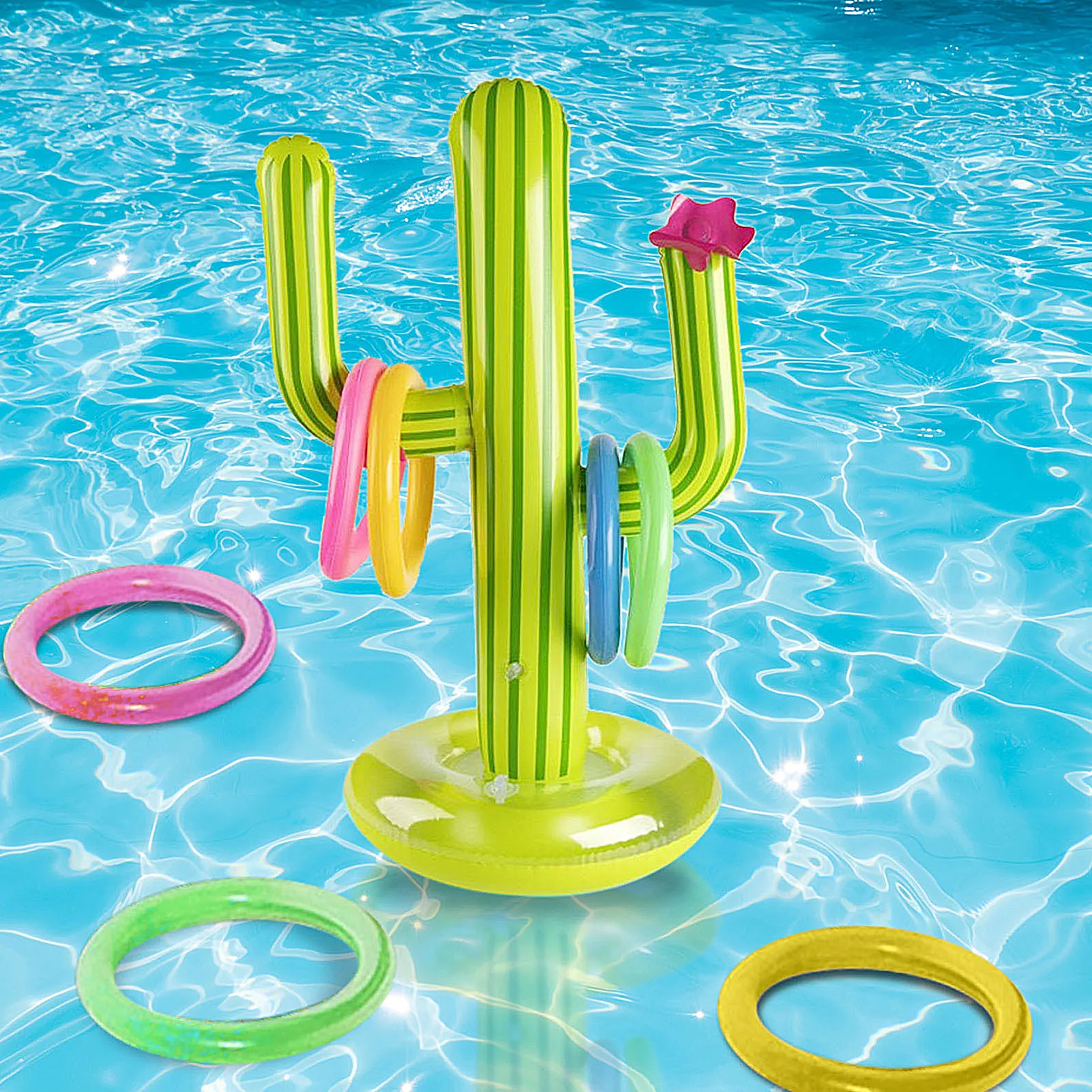 Iatable Cactus Swimming Pool Ring Family Water Pool Party Toss Games With 4 Ring Parent-child Outdoor Summer Water Fun Game