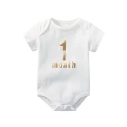 Newborn Photography Props 1 Month Baby Clothes White Cotton Romper Short Sleeve Bodysuit Cute Baby Boy Girl Clothes