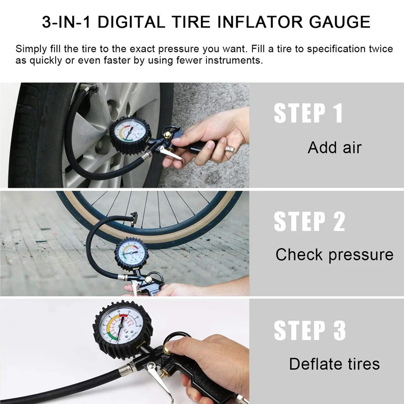 Car Tire Pressure Gauge 220 PSI Tire Inflator with Pressure Gauge Air Compressor for Cars Motorcycles Bicycles