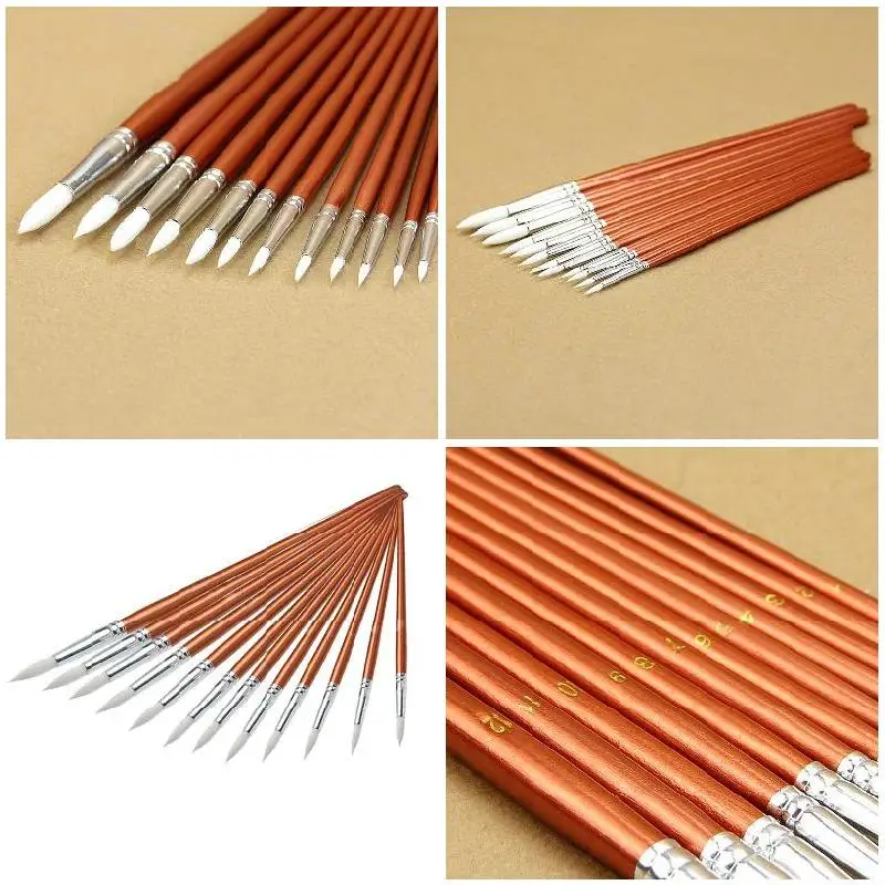 12pcs Professional Art Painting Brush Fine Wooden Painting Brushes For Students Drawing Acrylic Watercolor Oil Painting Brush