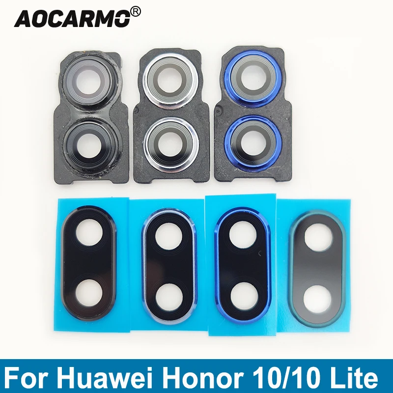 Aocarmo For Huawei Honor 10 /10 Lite Main Camera Lens Rear Back Camera Lens Glass With Frame Ring Cover Adhesive Sticker