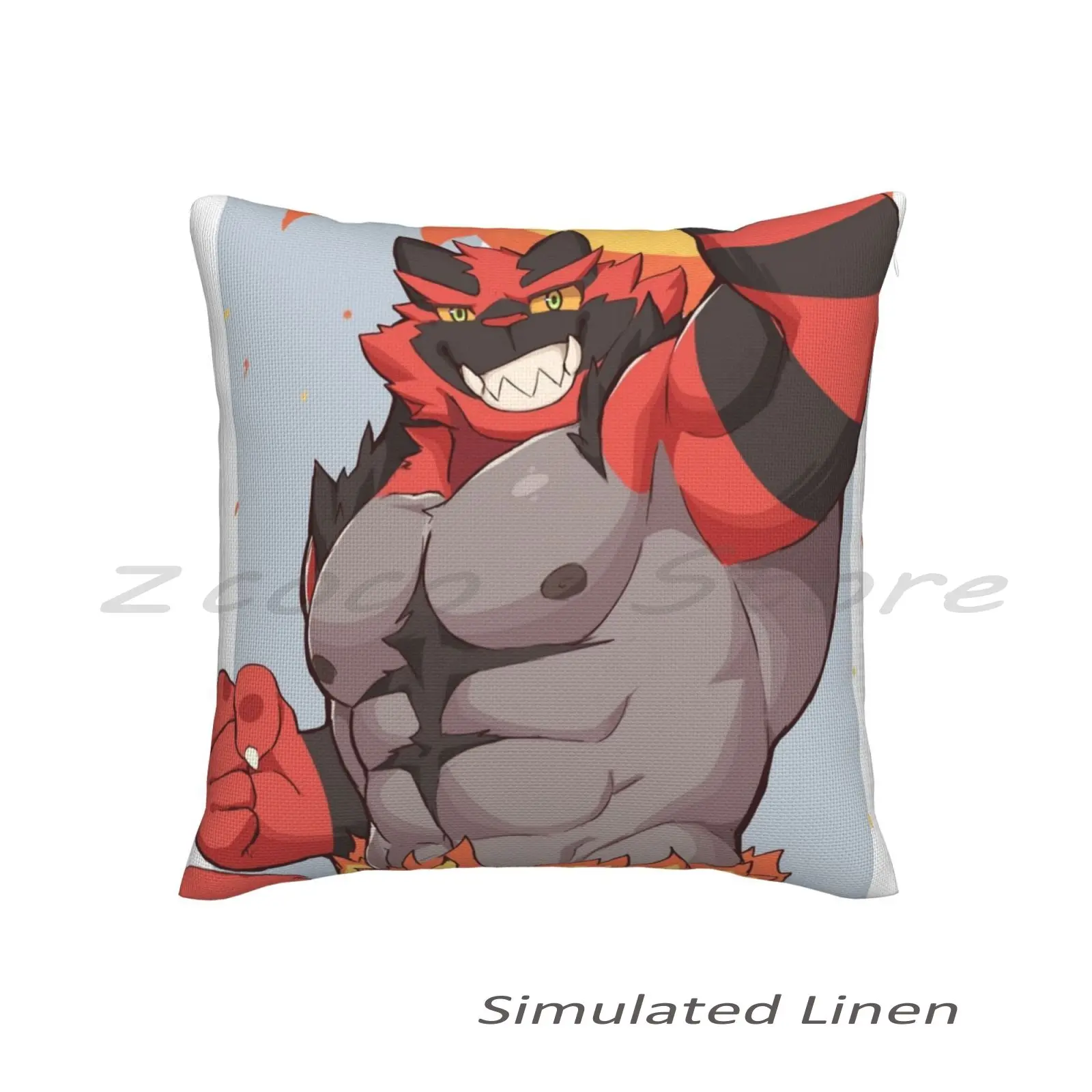 Incineroar Pillow Cover Personalized Diy Throw Pillow Flax Plush Velvet Soft Anthro Claws Black Fur Fangs Incineroar Muscular