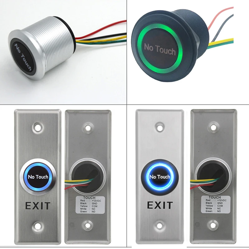 Waterproof Contactless No Touch Sensor Exit Switch Induction Type Release Exit Button Switch Access Control DC12V/24V With LED