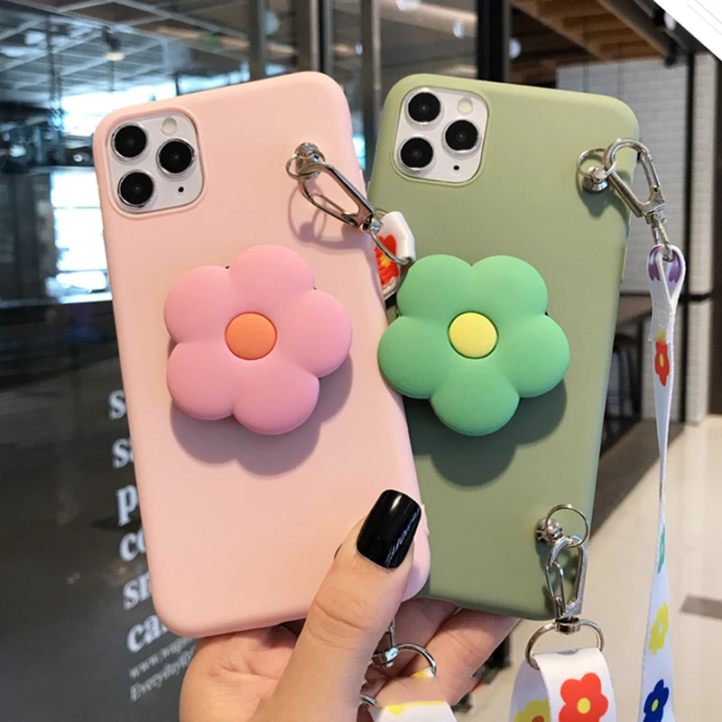 Cute Flower Makeup Mirror Stand Case for Huawei Honor 10 9X Pro 9i 9N 9 Lite 8X 8S 8A Pro 8C 7C 7A 7C Flower Cover With Rope