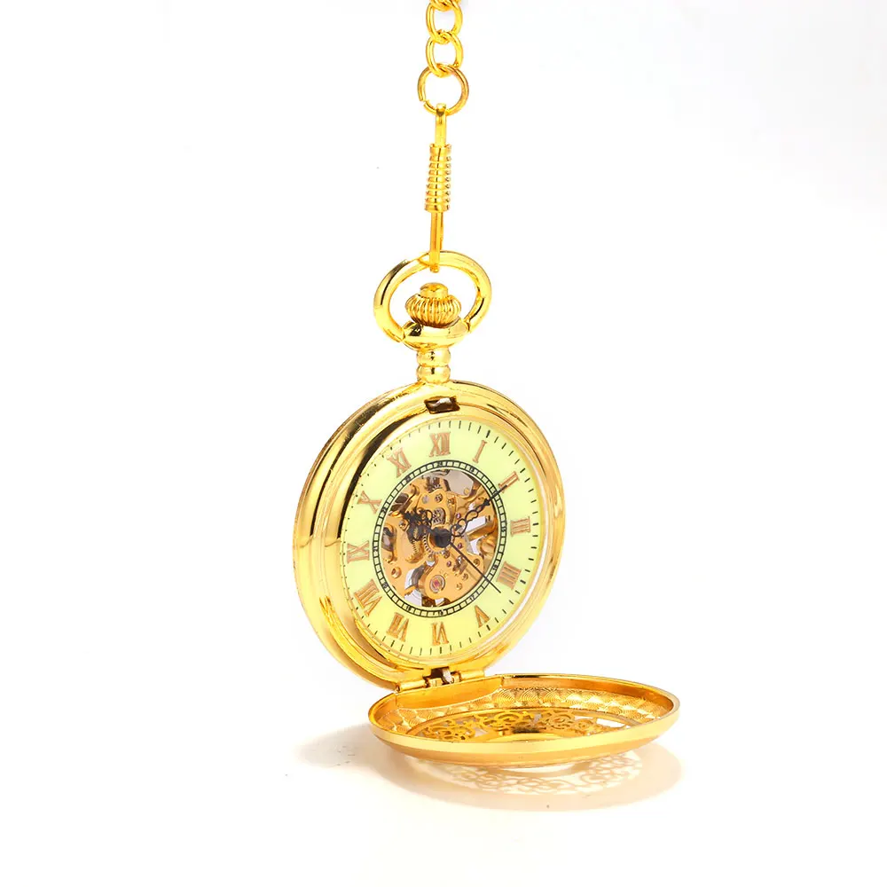 Quartz pocket watch Retro personalized design pocket watch Large golden openwork carved creative exquisite large pocket watch