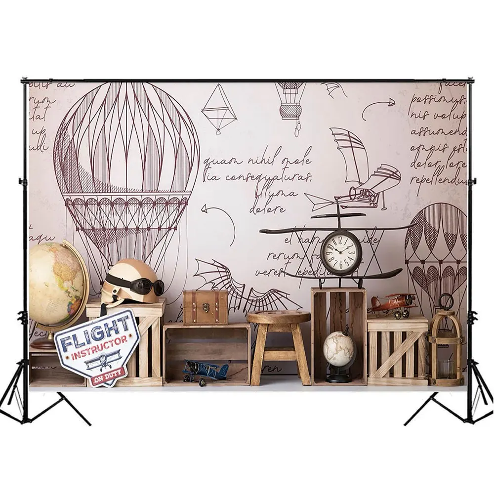 Mocsicka Приключения тема Новорожденный ребенок душ фон горячий воздушный шар полет дети портрет фотографии фон для фотосъемки на день рождени...