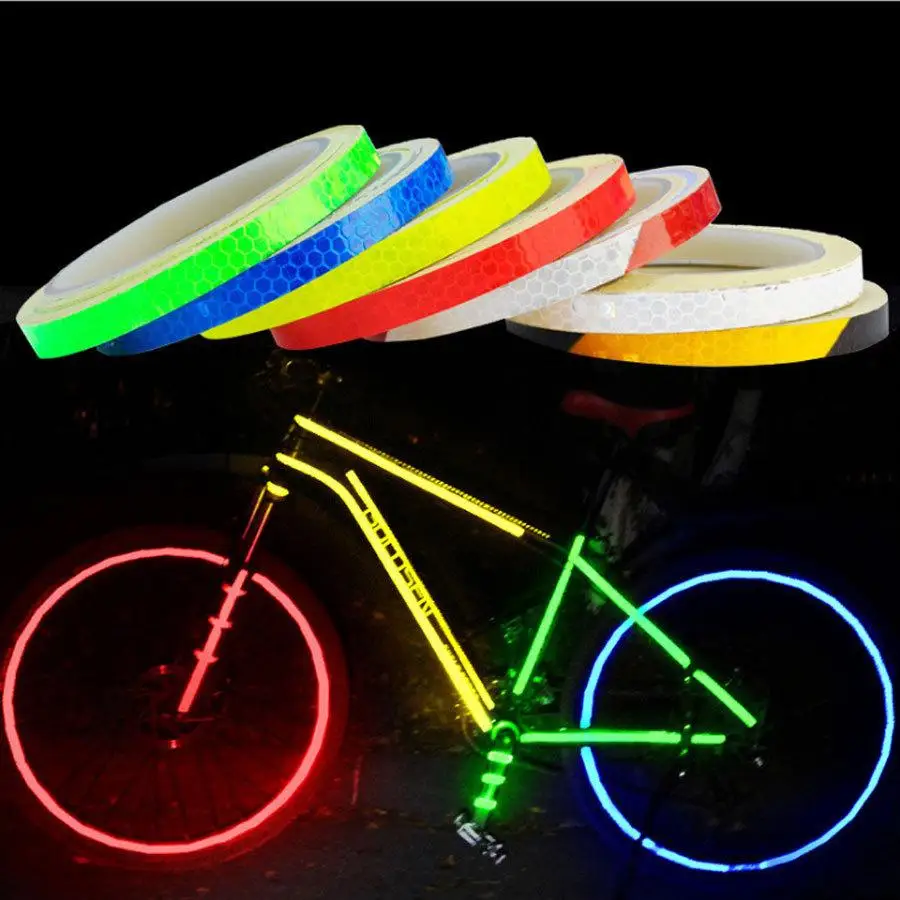 1cmx8m Mountain Bike Reflective Stickers Reflective Strips Fluorescent Strips Luminous Reflectors Bicycle Stickers Decoration