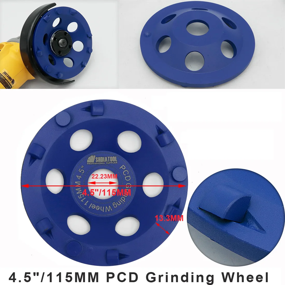 SHDIATOOL 1 قطعة PCD طحن كأس عجلة ضياء 4.5 "/5" الكريستالات الماس طحن عجلة