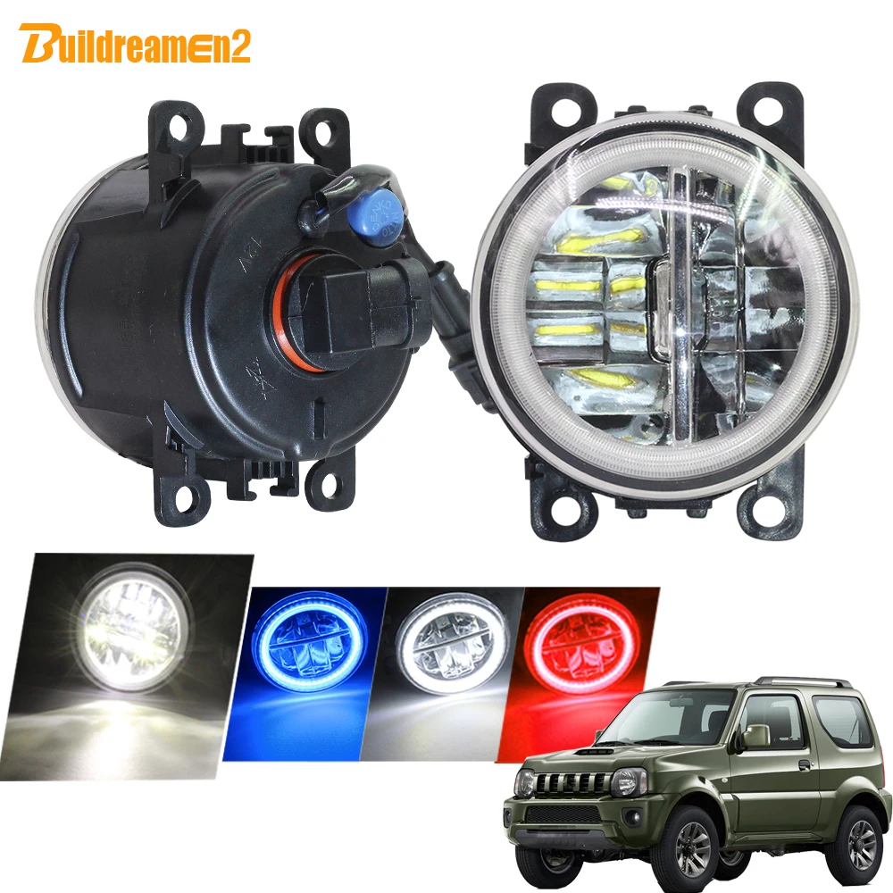 Buildreamen2 Car 4000LM LED Fog Light Kit H11 Angel Eye Daytime Running Light DRL 12V High Bright For Suzuki Jimny FJ 1998-2014