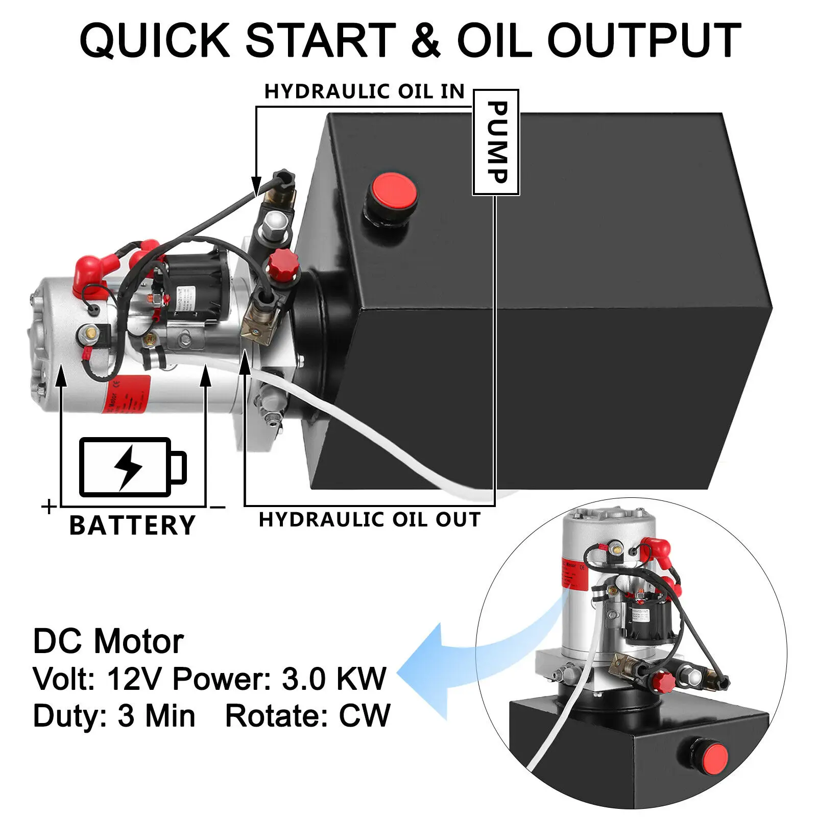 Vevor duplo efeito bomba hidráulica descarga bloco de reboque dc 12v wrecker aço tanque de óleo descarga reboque do carro jake potência de elevação 15l unidade