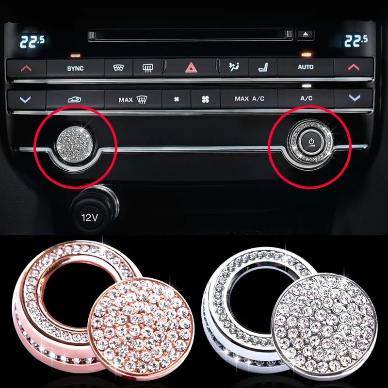 

Car styling accessories 2pcs Diamond Decor Car start button + audio knob trim cover For Jaguar F-PACE 2016-2020