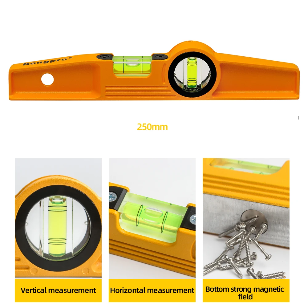 Rongpro 250m Portable Magnetic Spirit Level High Precision Aluminum Construction Tool Measurement Bubble Gauge Anti-rust