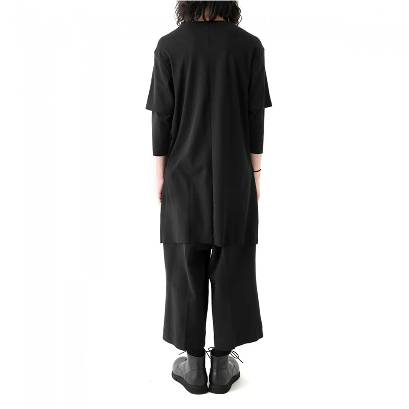 Men's Short Sleeve T-Shirt Summer New Round Collar Dark Loose Long Side Slit Design Youth Fashion Trend Men's Wear