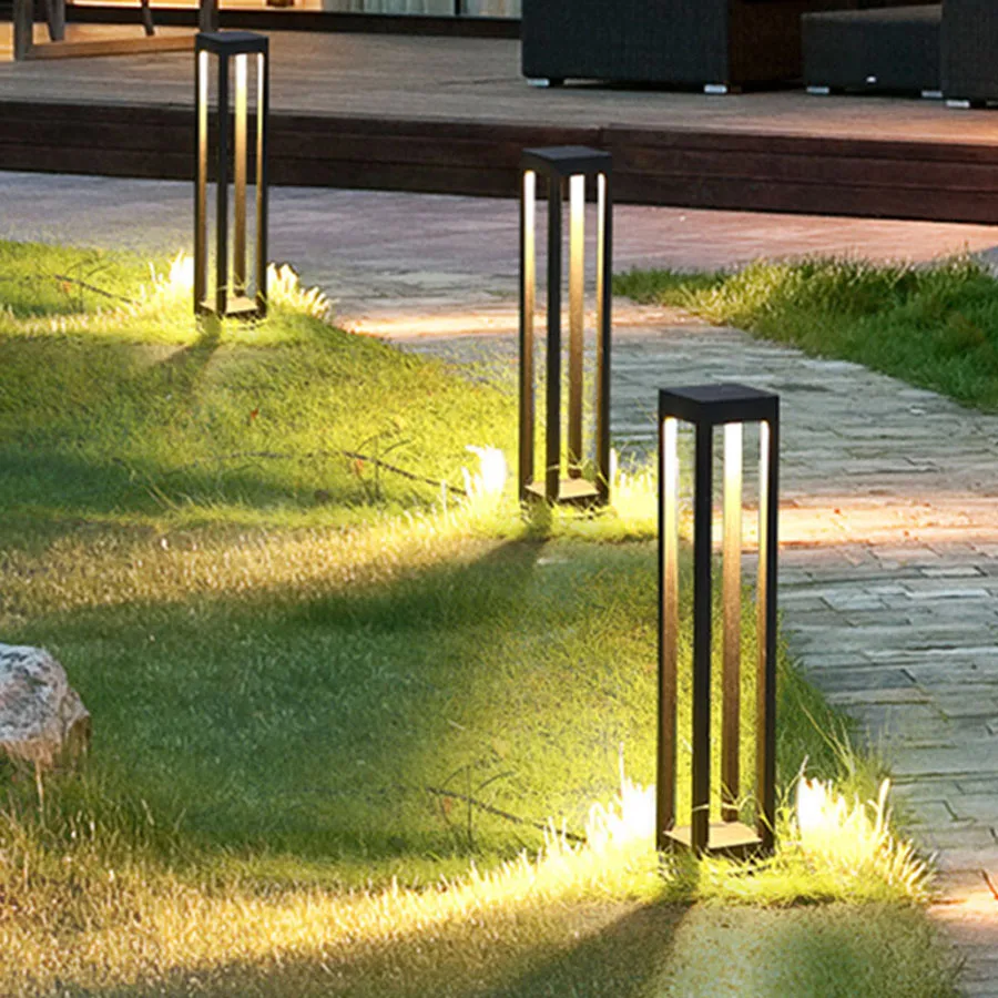 60ซม.LED Ground แทรกโคมไฟสนามหญ้าโมเดิร์นอลูมิเนียมกันน้ำกลางแจ้ง Garden Pillar Light Villa Patio Pathway สนามหญ้า Bollards โคมไฟ