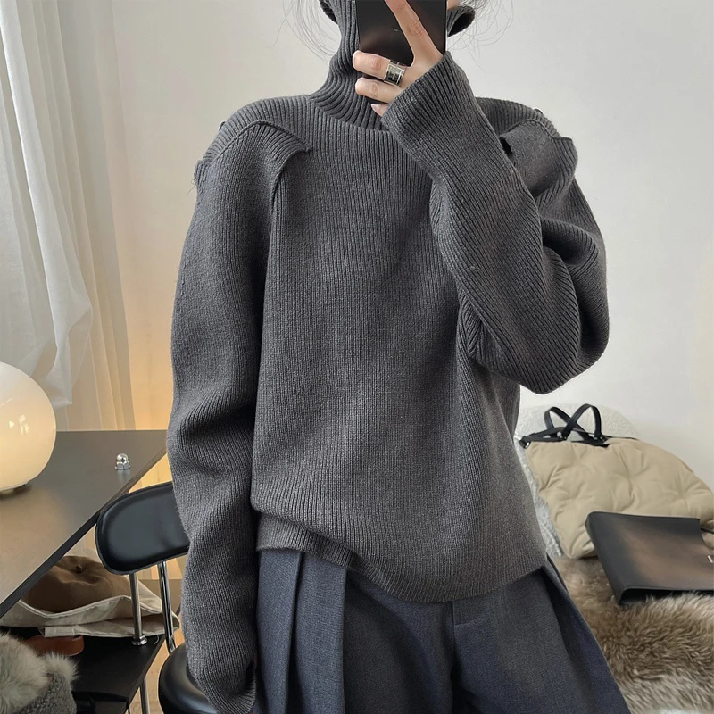 Winter women\'s casual solid color high-neck long-sleeved loose sweater