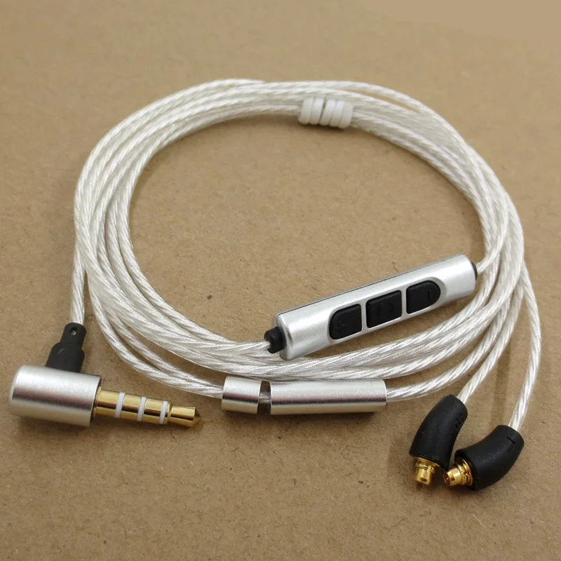 Сменный металлический кабель для Shure с 3 кнопками, посеребренный медный провод, улучшенный Hi-Fi кабель для наушников mmcx для iphone, Samsung se846
