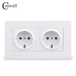 COSWALL Simple Style Panel PC 16A Standard ue zasilanie ścienne podwójne gniazdo uziemione z blokadą ochronną dla dzieci 146*86mm