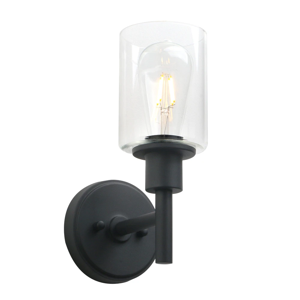 Permo  Black Wall Sconce Light 1-Light Matte Black Bathroom Vanity Light Fixture with 3.94 Inches Glass Light Shade