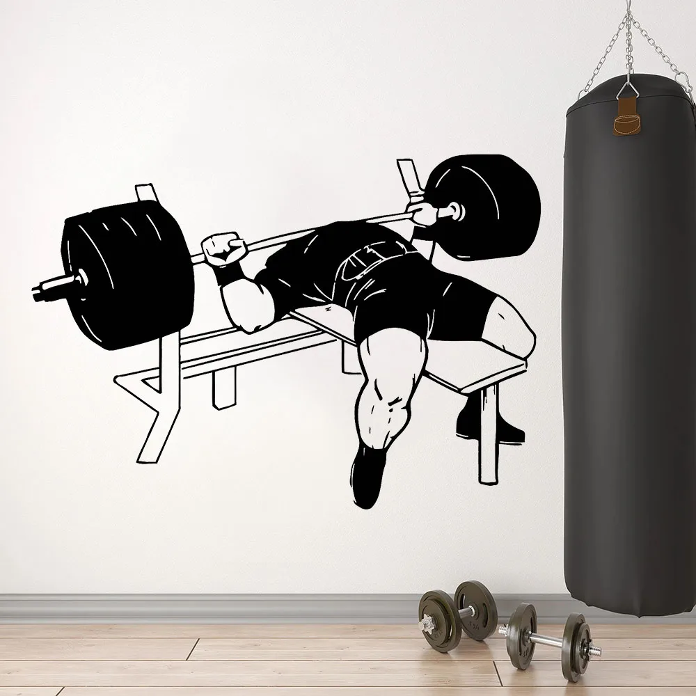 Bodybuilding Wall Decal Muscles Training Fitness Sport Barbell Workout Bench Press Gym Interior Decor Vinyl Window Stickers E193