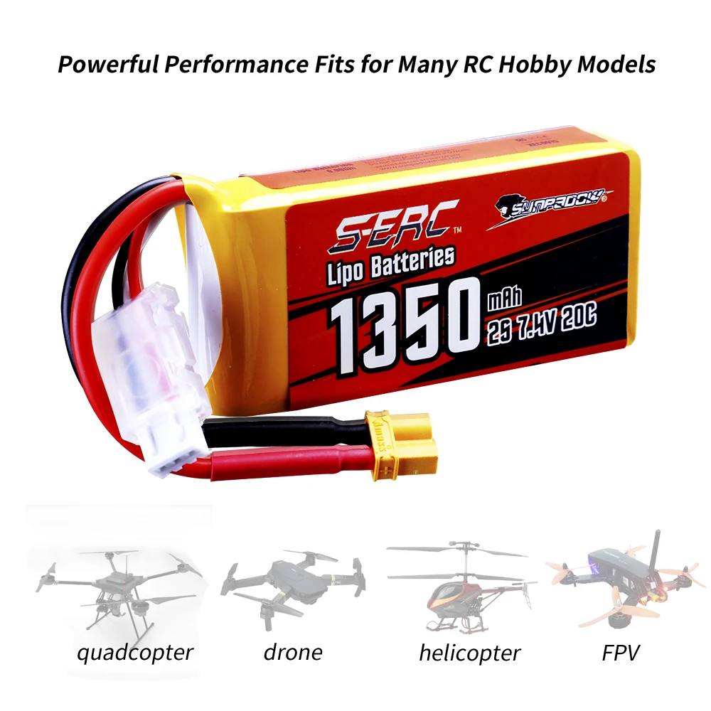 2 paczki Sunpadow 2S 7.4V bateria Lipo 900mAh 1350mAh 20C 25C miękkie opakowanie z wtyczką JST XT30 do helikoptera RC Quadcopter