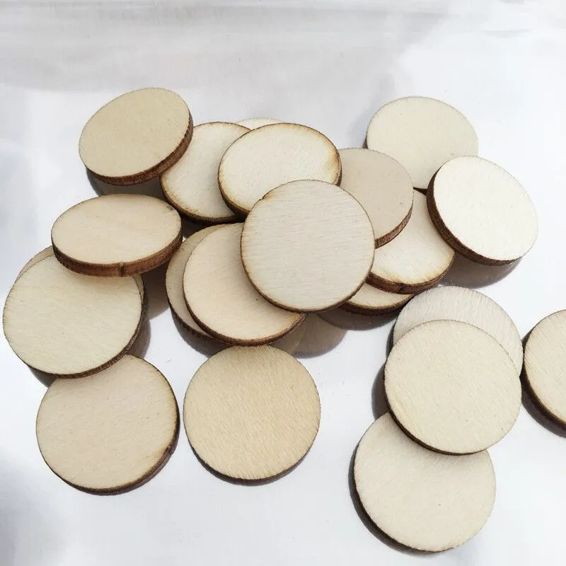 100Pieces 10mm 20mm 30mm 40mm Round Wood Cutout Circles Chips for Board Game Pieces,Arts & Crafts Projects,DTY Ornaments