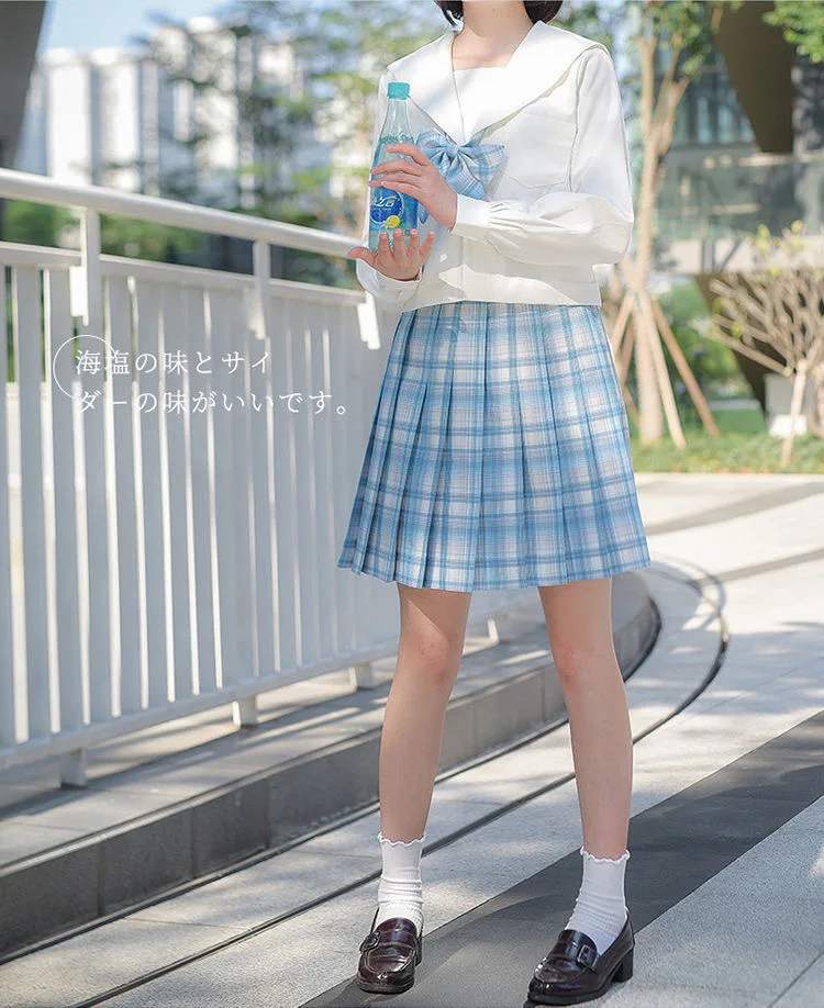 [Sea salt Soda] Original Girls Summer High Waist Pleated Skirts Plaid Skirts Women Dress For JK School Uniform Students Clothes