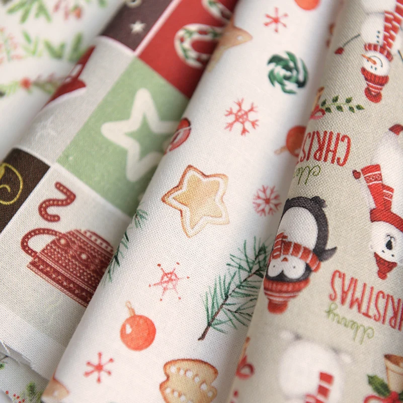 Christmas Decoration Fabric Printing Cartoon Santa Claus Elk Sleigh DIY Handmade Xmas Cloth By Half Meter