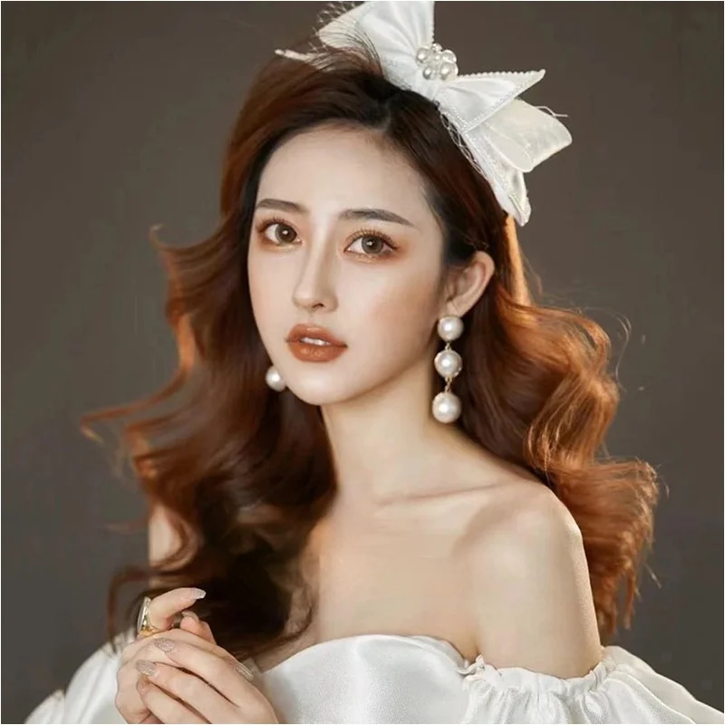 Elegant New Satin Khaki White Bow Shape Headband Fashion Wedding Bridal Wedding Dress Super Fairy Head Jewelry