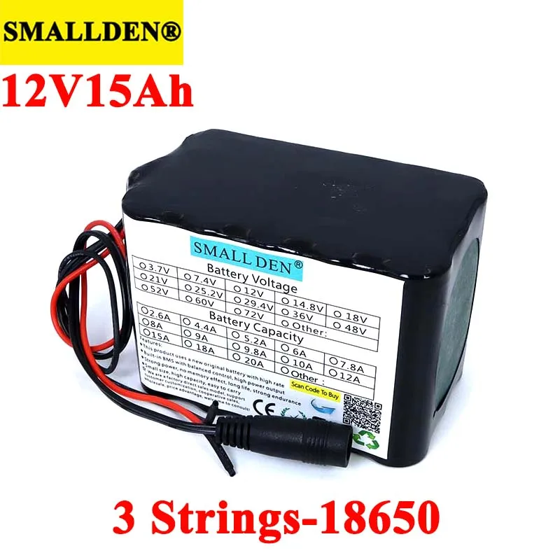 12V 15ah 18650 lithium Rechargeable battery 11.1V 15000mAh with PCB For hernia lamp,amplifiers, monitoring+12.6V 3A Charger