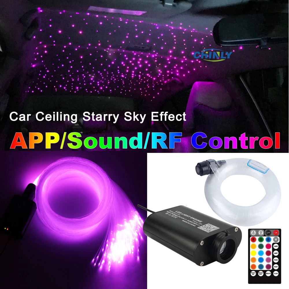 luz de led para carro de fibra otica 12v bluetooth aplicativo inteligente controle de musica efeito estrelado do ceu kit de luzes 3m 295 pecas cabo misto 01