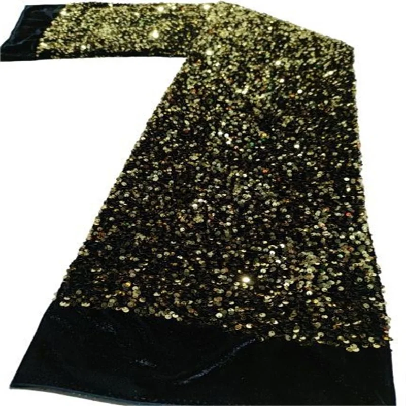 

Latest African Lace Fabric 2021 High Quality Velvet Lace Gold Black Nigerian Lace African Lace sequins Fabric For Wedding