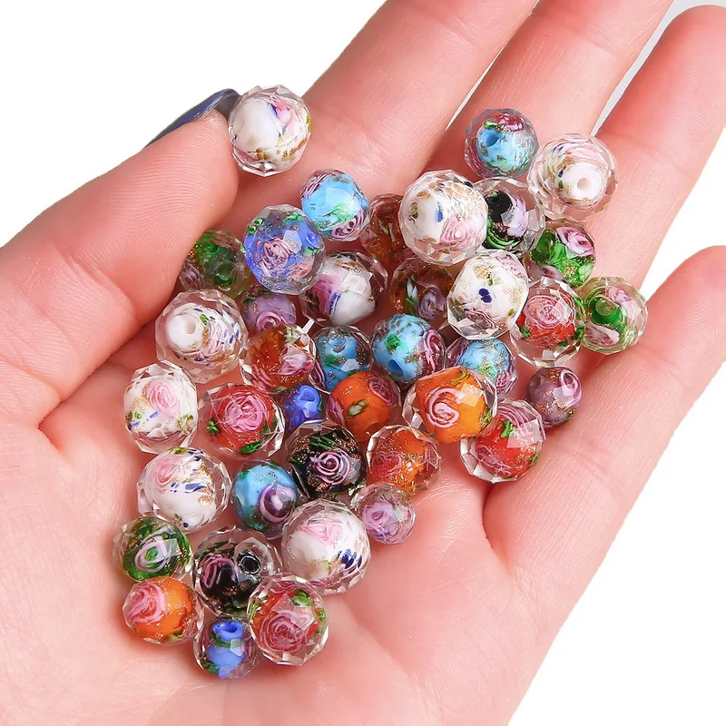 Large Murano Transparent Glass Lampwork Beads for Jewelry Making Women Diy Bracelet Flower Rondelle Faceted Beads