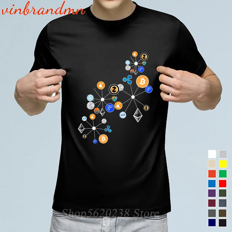 Cryptocurrency blockchain Ethereum T Shirts Men Stylish Crypto Qtum BTC ETH LTC XMR QTUM Crypto snowflake Print Cotton Tee Shirt